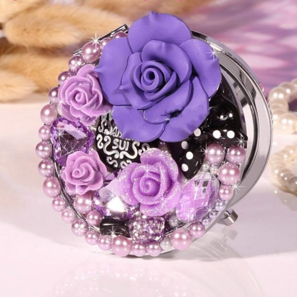 Handmade Makeup Mirror Purple Rose Portable Double-side Mirror