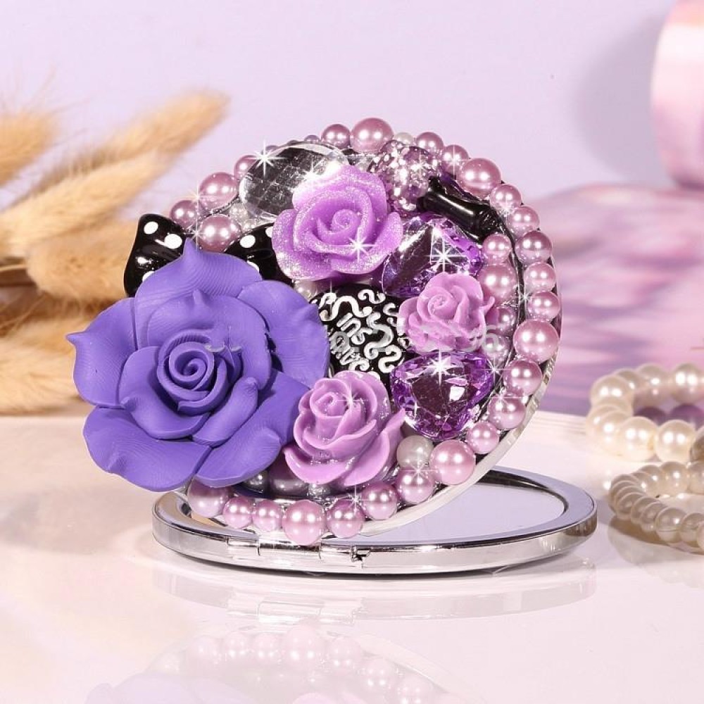 Handmade Makeup Mirror Purple Rose Portable Double-side Mirror