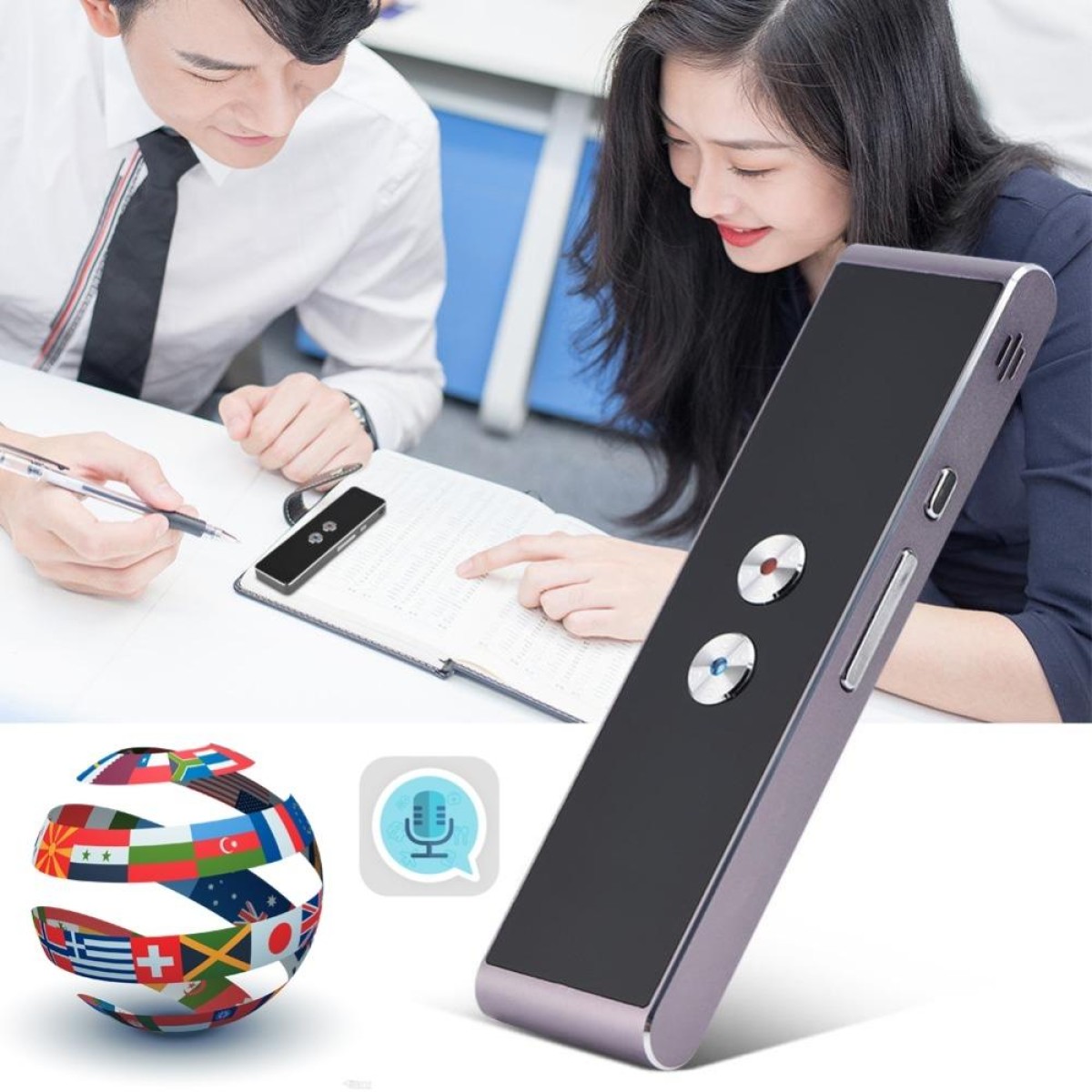 T8+ Portable Smart Voice Translator Smart Business Travel Real Time AI Translator Translation Machine 40 Languages Translator(Black)