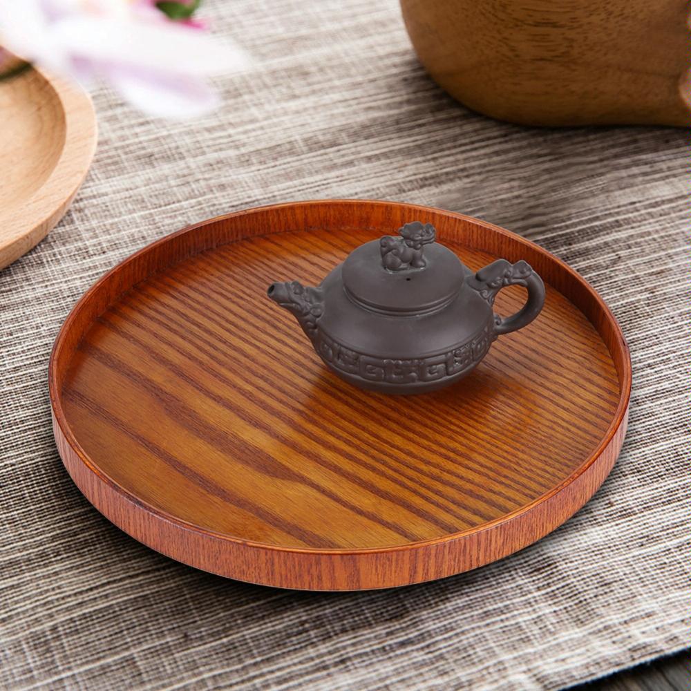 Creative Round Solid Wood Tea Tray Hotel Wooden Tay Storage Tray, Diameter: 27 cm