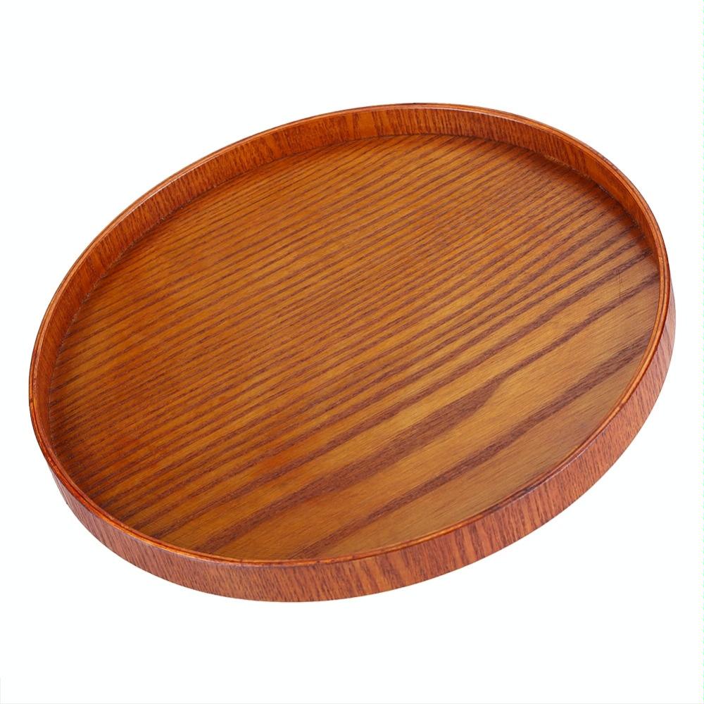 Creative Round Solid Wood Tea Tray Hotel Wooden Tay Storage Tray, Diameter: 33cm