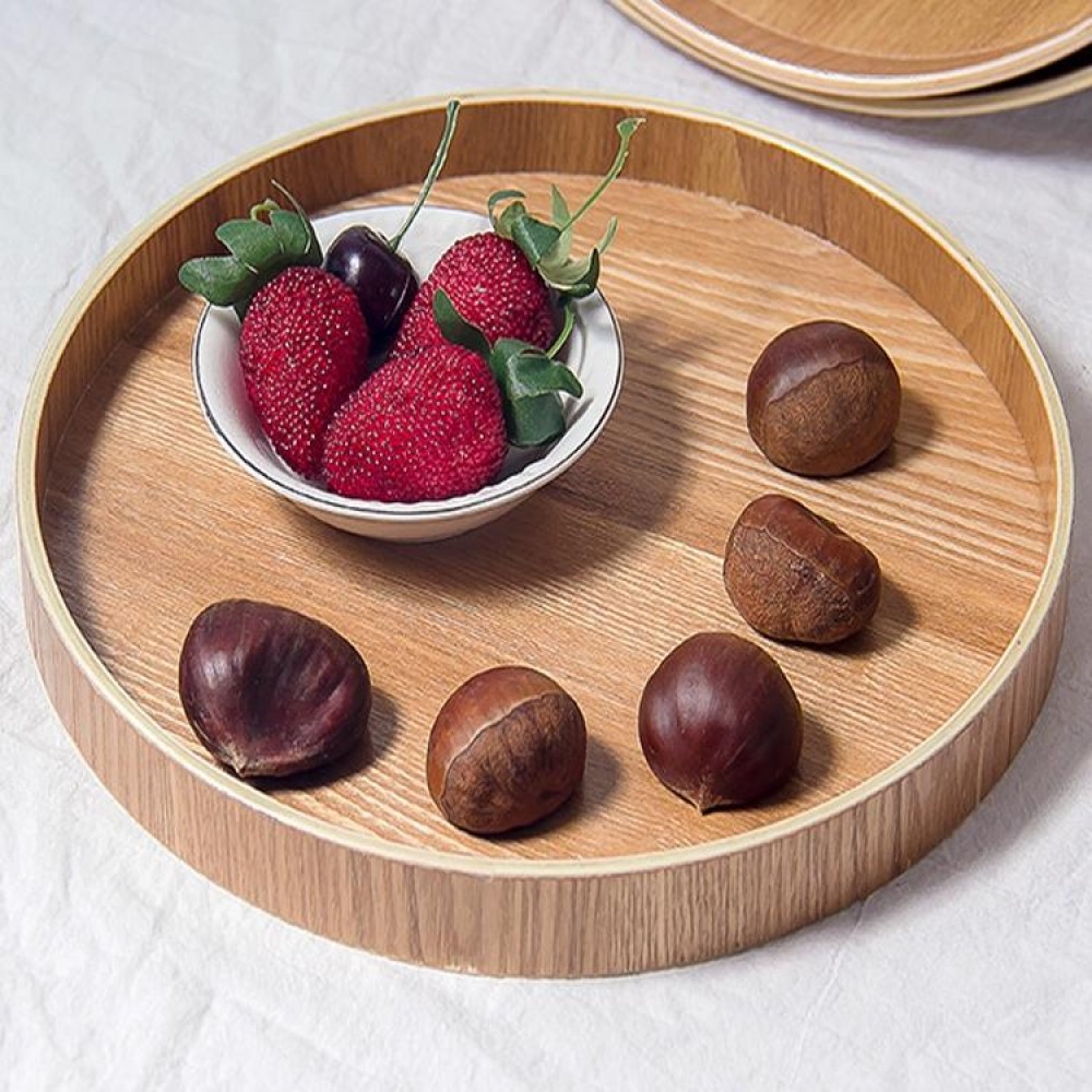 Creative Round Solid Wood Tea Tray Hotel Wooden Tay Storage Tray, Diameter: 24 cm
