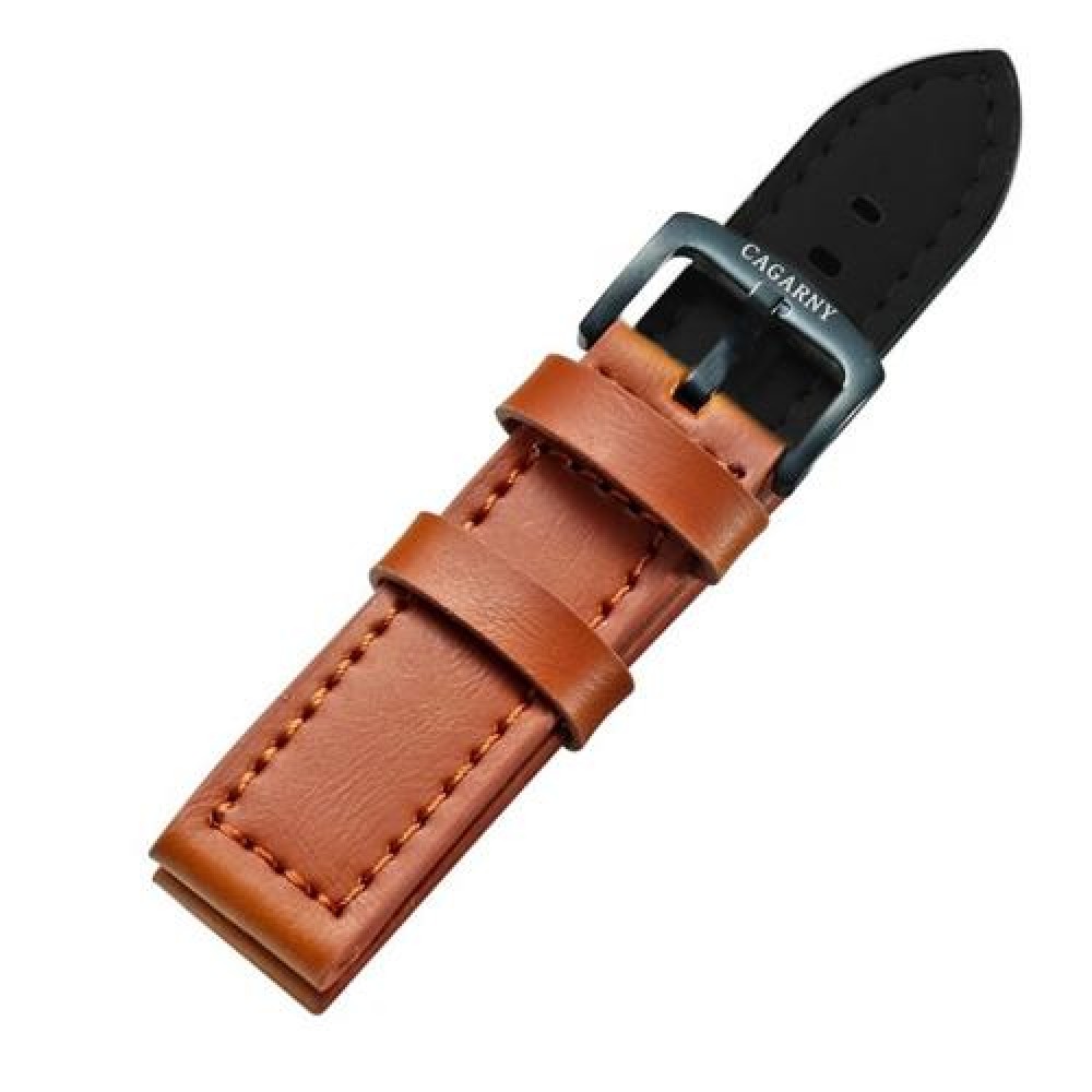 CAGARNY Simple Fashion Watches Band Green Buckle Leather Watch Band, Width: 22mm(Brown)