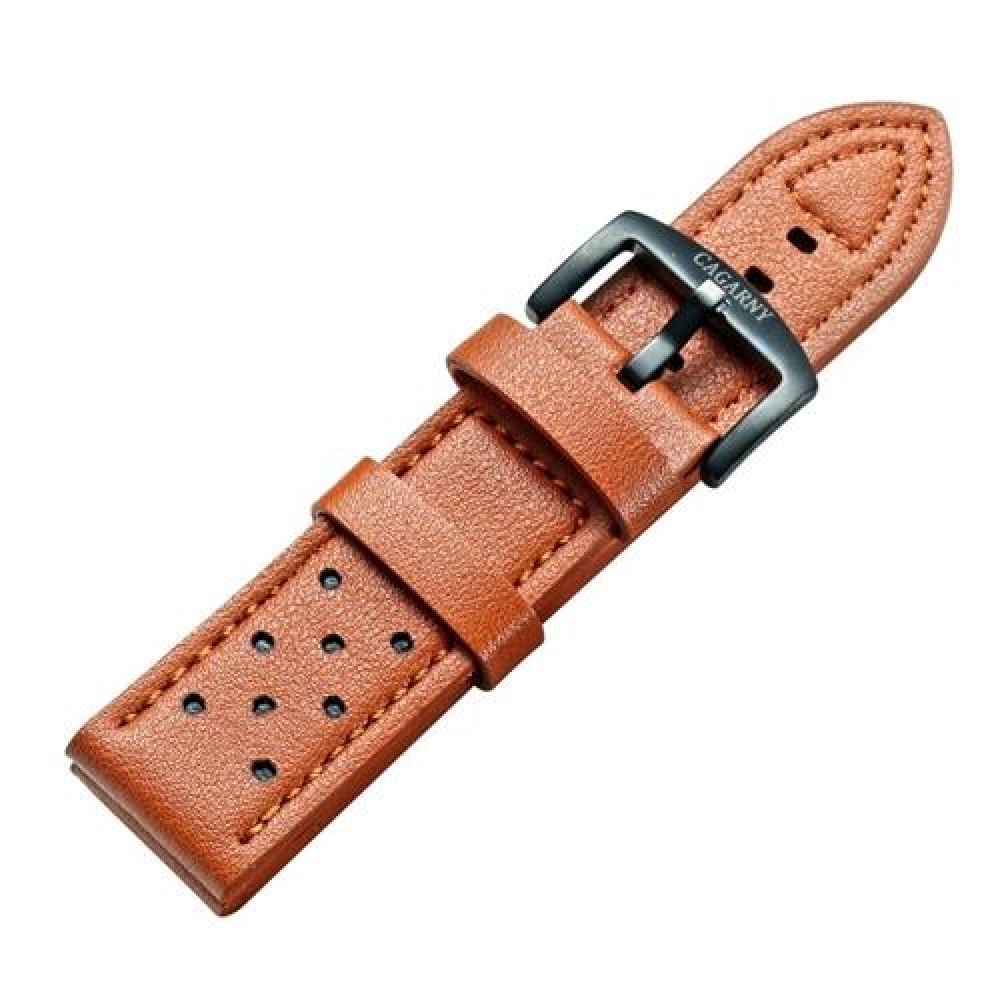 CAGARNY Simple Fashion Watches Band Green Buckle Leather Watch Band, Width: 24mm(Brown)