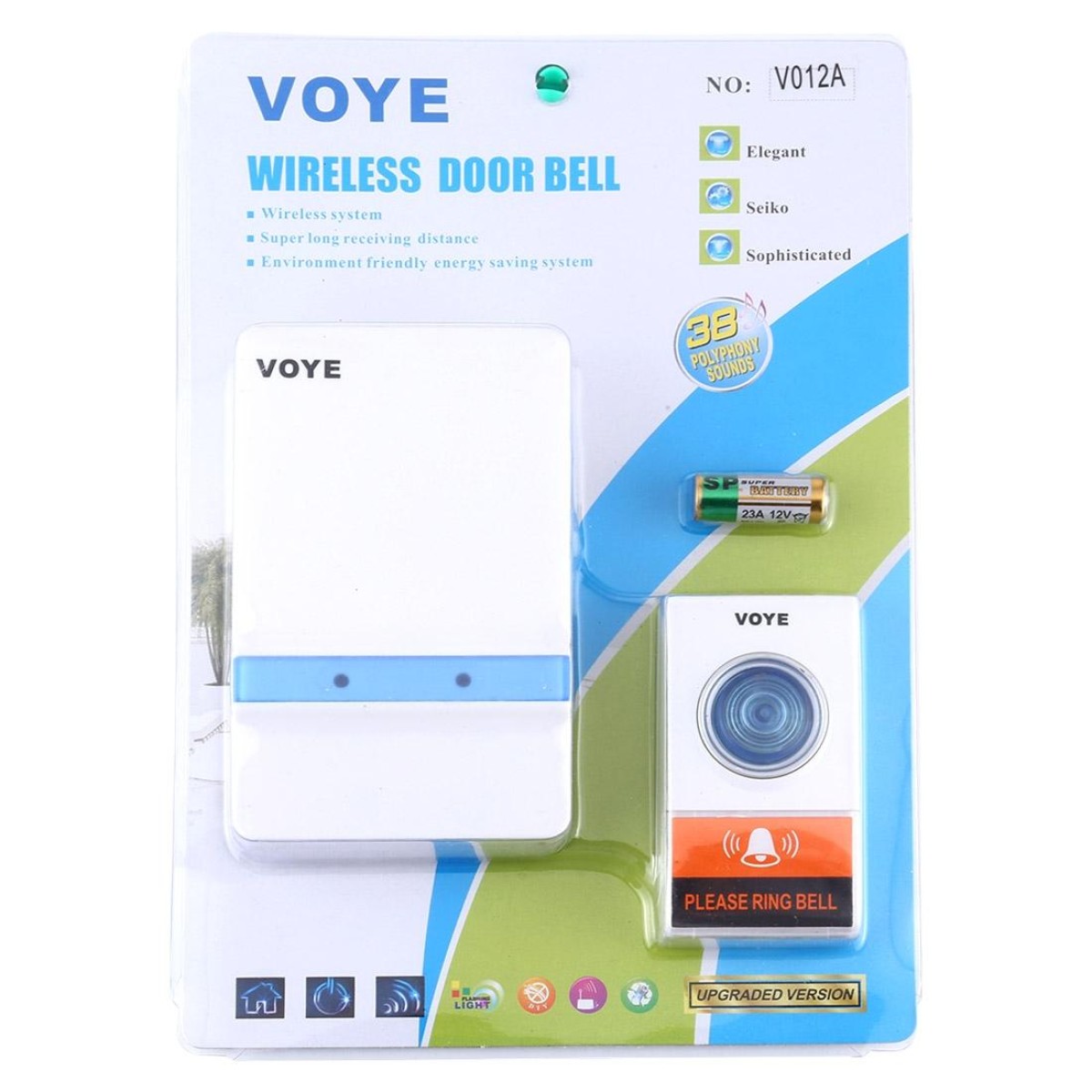VOYE V012A Home Music Remote Control Wireless Doorbell with 38 Polyphony Sounds (White)