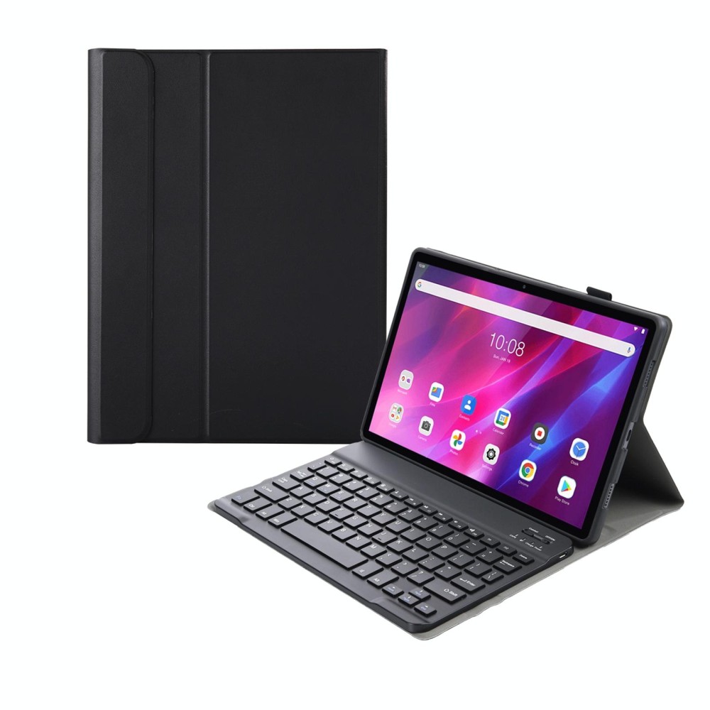 AK10 2 in 1 Detachable Bluetooth Keyboard + Lambskin Texture TPU Protective Leather Tablet Case with Holder for Lenovo Qitian K10 TB-X6C6X(Black)