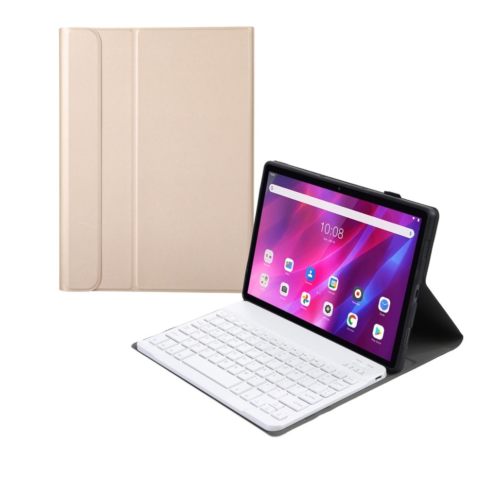 AK10 2 in 1 Detachable Bluetooth Keyboard + Lambskin Texture TPU Protective Leather Tablet Case with Holder for Lenovo Qitian K10 TB-X6C6X(Gold)