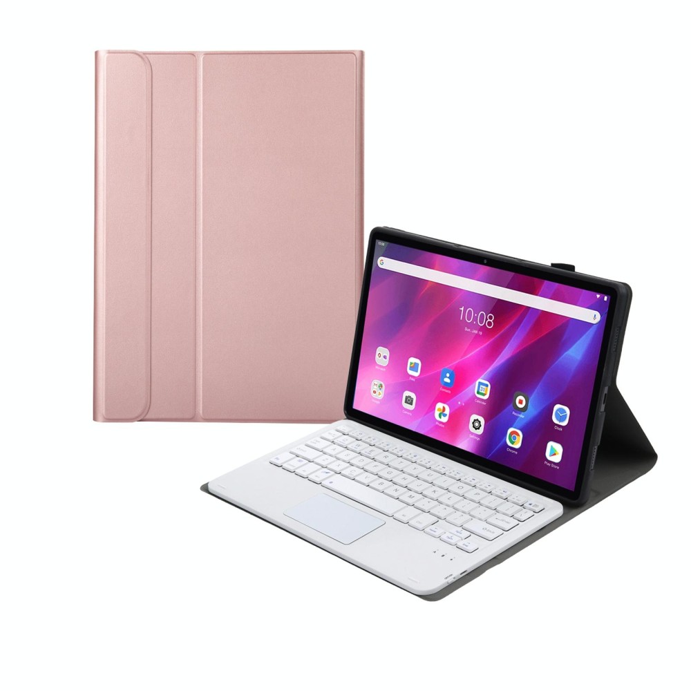 AK10-A 2 in 1 Detachable Bluetooth Keyboard + Lambskin Texture TPU Protective Leather Tablet Case with Touchpad & Holder for Lenovo Qitian K10 TB-X6C6X(Rose Gold)