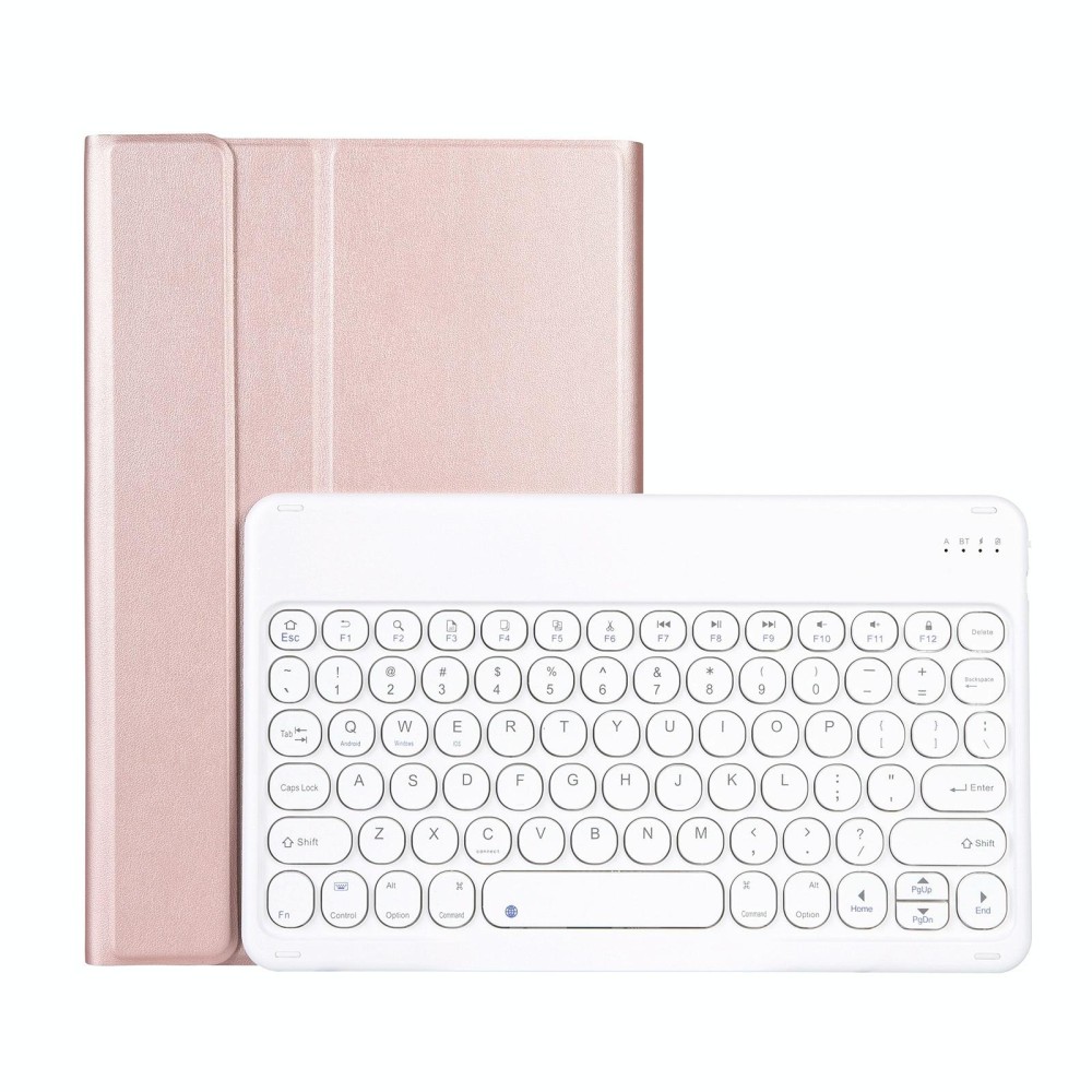 YAK10 2 in 1 Detachable Round Keycap Bluetooth Keyboard + Lambskin Texture TPU Protective Leather Tablet Case with Holder for Lenovo Qitian K10 TB-X6C6X(Rose Gold)
