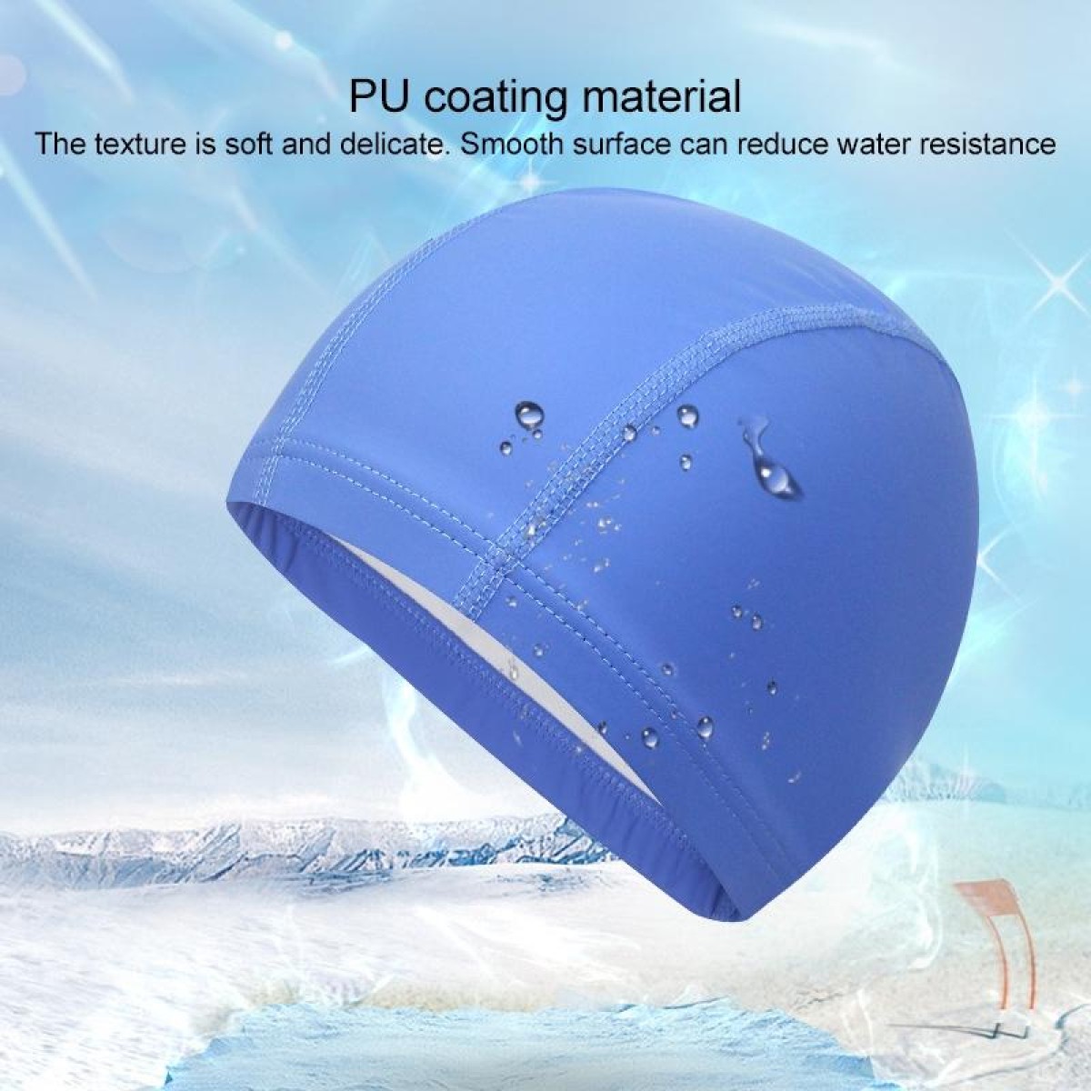 Adult Waterproof PU Coating Stretchy Swimming Cap Keep Long Hair Dry Ear Protection Swim Cap (Baby Blue)