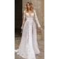 Women Sexy Lace Long Sleeve Evening Dress (Color:White Size:M)