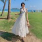 Backless Beach Long Dress (Color:White Size:L)