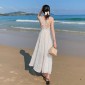 Backless Beach Long Dress (Color:White Size:L)