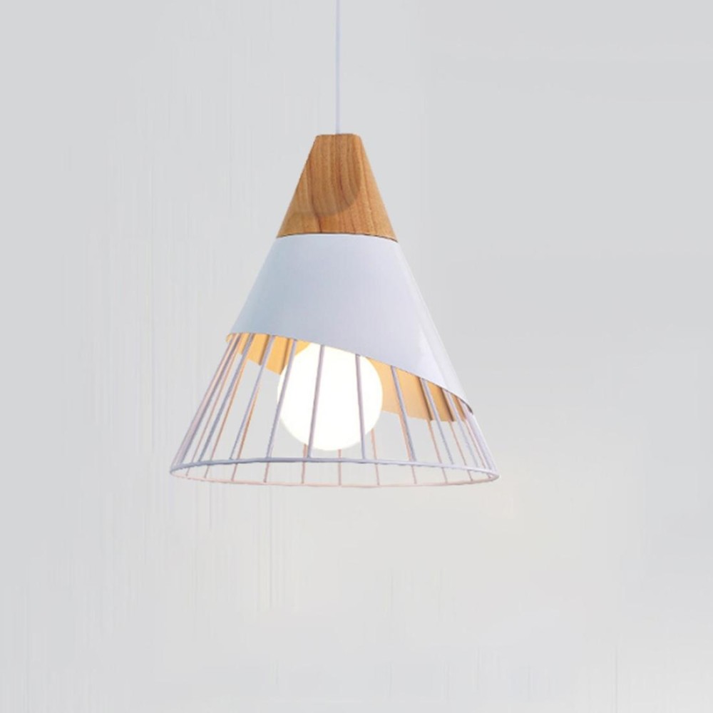 E27 Modern Lighting Iron Solid Wood Pendant Light Hanging Lamp(White)