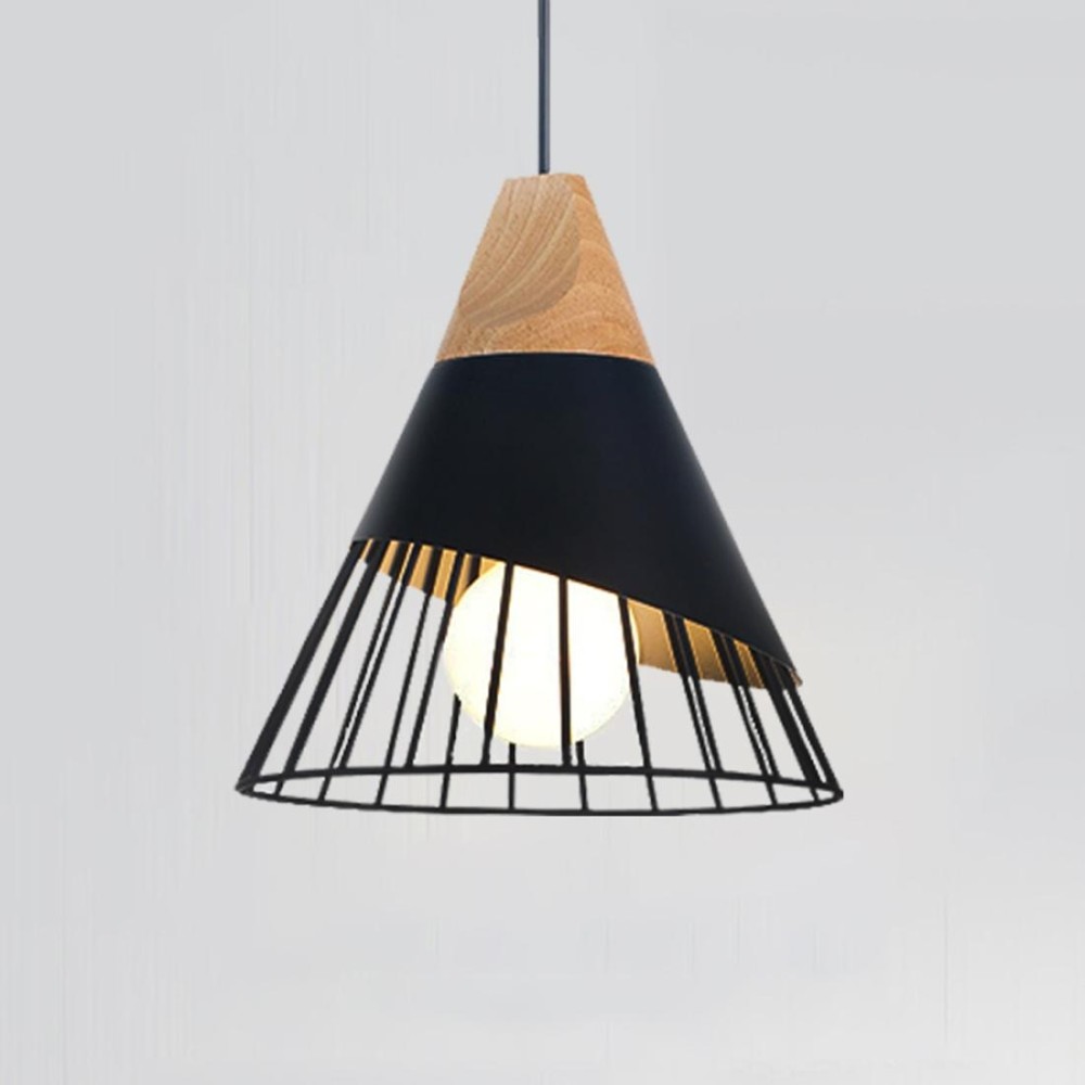 E27 Modern Lighting Iron Solid Wood Pendant Light Hanging Lamp(White)
