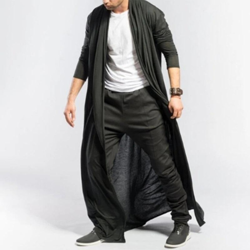 Mens Casual Loose Long Cardigans Coat (Color:Black Size:S)
