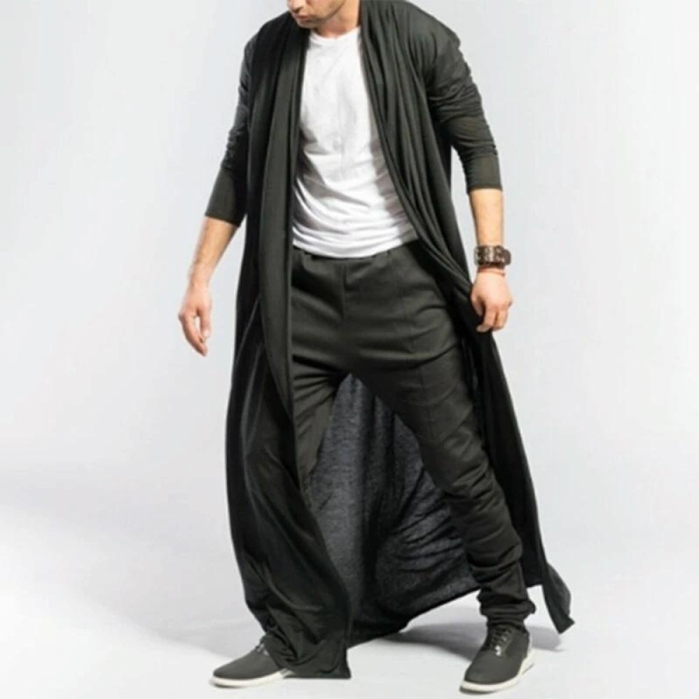 Mens Casual Loose Long Cardigans Coat (Color:Black Size:L)