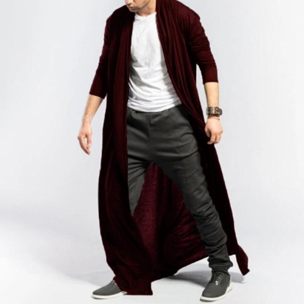 Mens Casual Loose Long Cardigans Coat (Color:Red Size:S)