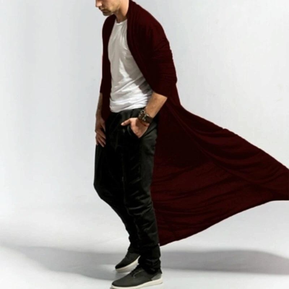 Mens Casual Loose Long Cardigans Coat (Color:Red Size:XXL)
