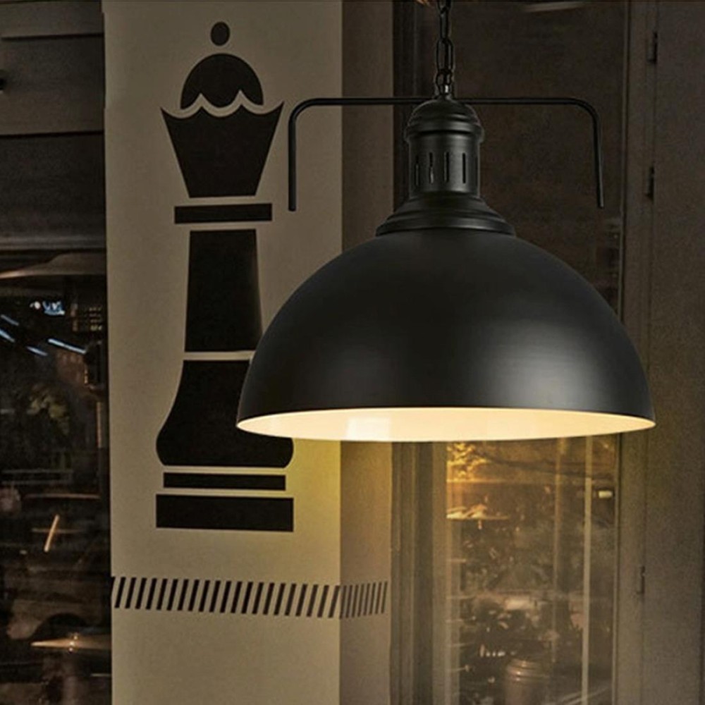 Retro Industrial Pendant Light Creative Single Head Iron Art Hanging Lamp E27 Bulb Perfect for Kitchen Dining Room Bedroom Living Room (Color:Black Size: + Warm White)
