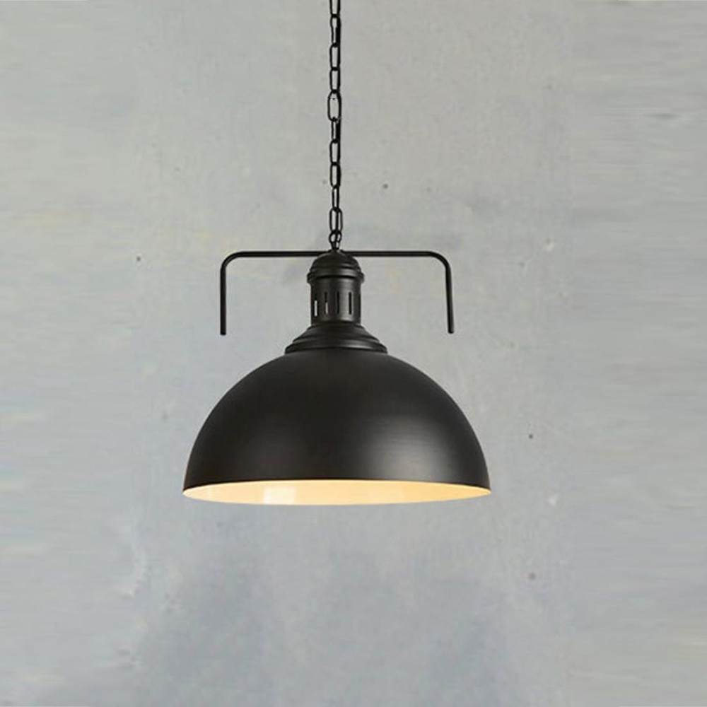 Retro Industrial Pendant Light Creative Single Head Iron Art Hanging Lamp E27 Bulb Perfect for Kitchen Dining Room Bedroom Living Room (Color:Black Size: + Cold White)