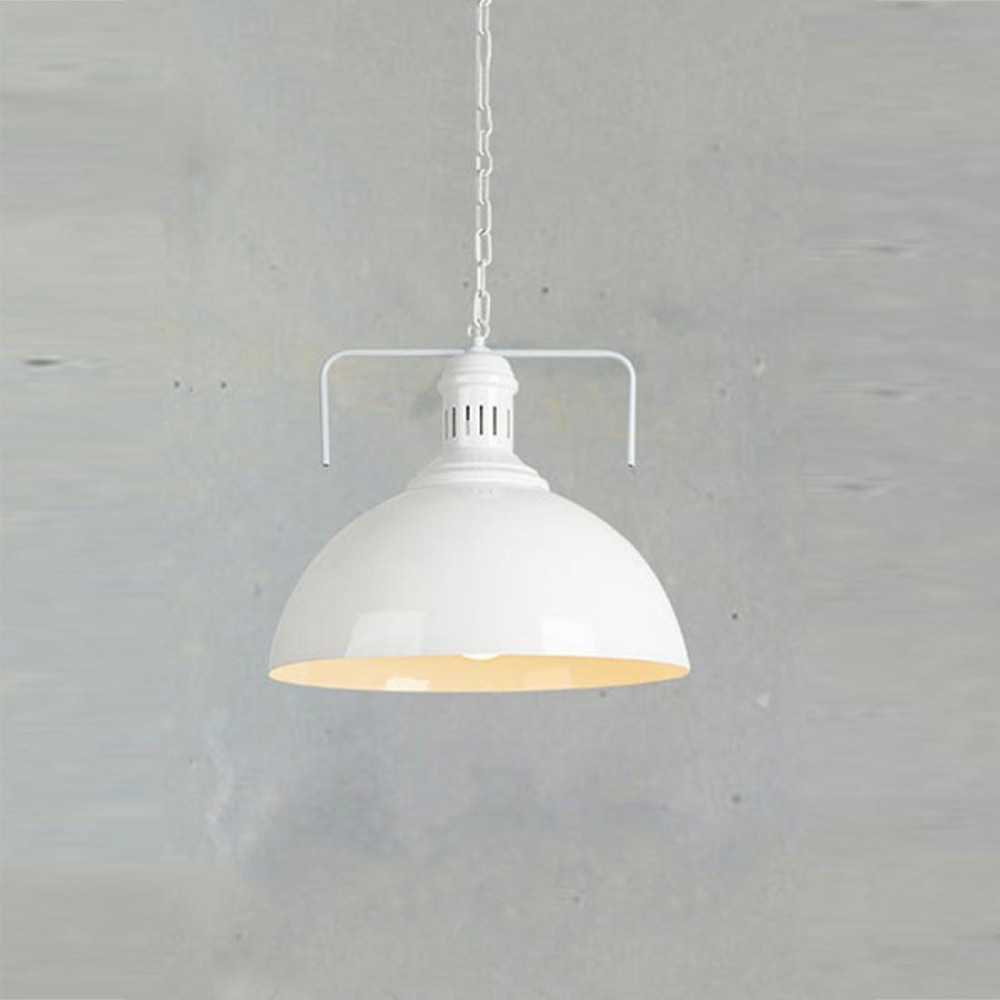 Retro Industrial Pendant Light Creative Single Head Iron Art Hanging Lamp E27 Bulb Perfect for Kitchen Dining Room Bedroom Living Room (Color:White Size: + Warm White)