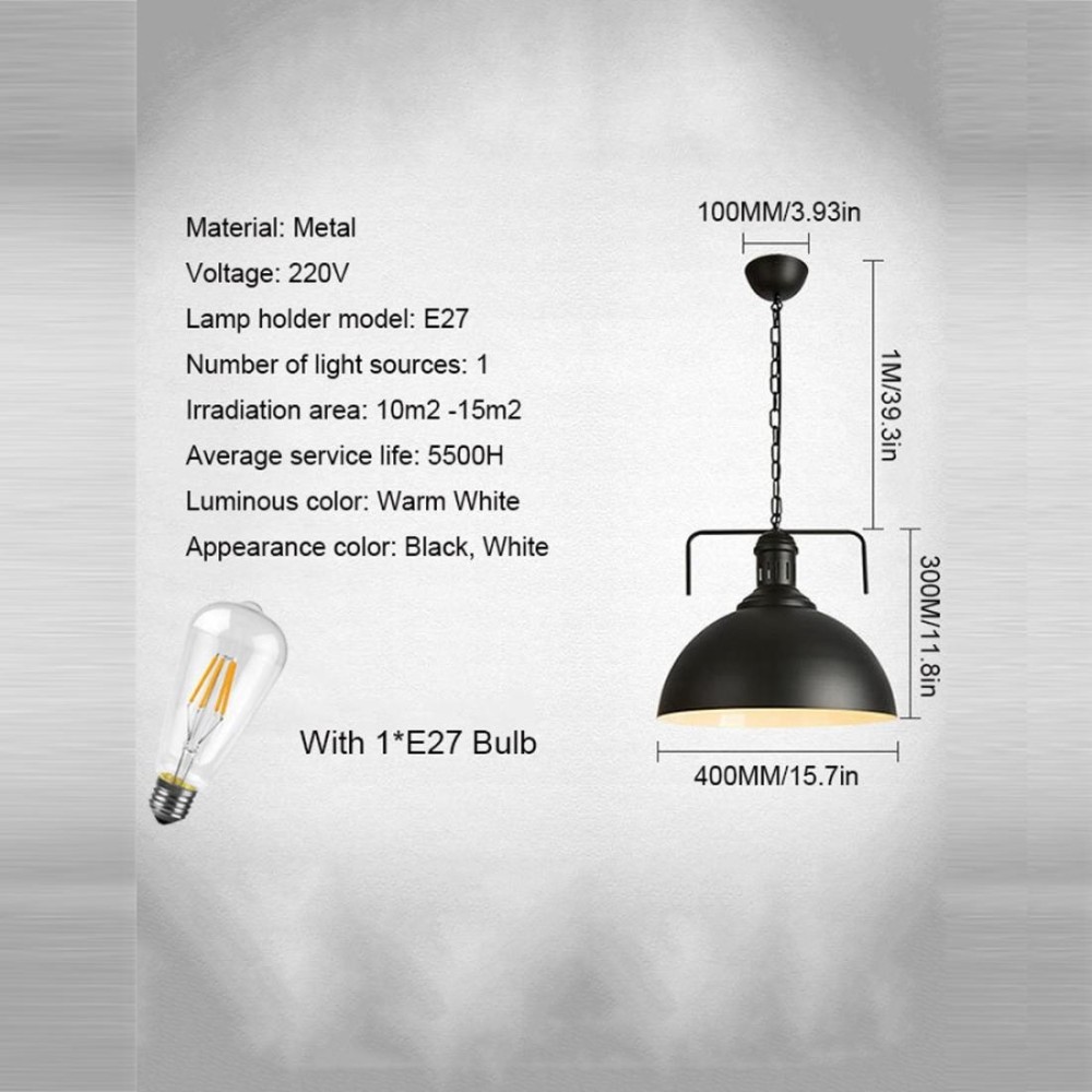 Retro Industrial Pendant Light Creative Single Head Iron Art Hanging Lamp E27 Bulb Perfect for Kitchen Dining Room Bedroom Living Room (Color:White Size: + Cold White)