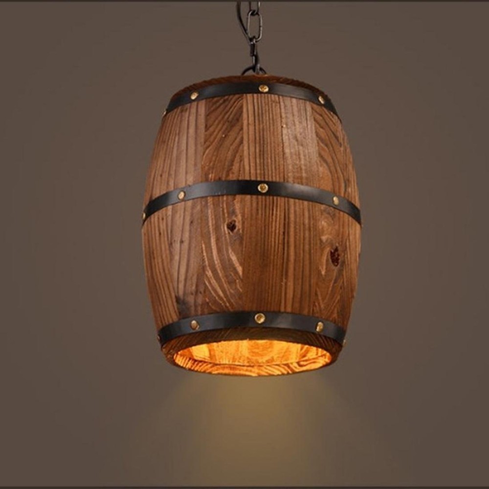 Vintage Barrel Chandelier Creative Wooden Wine Barrel Lighting Personalized Cafe Bar Light