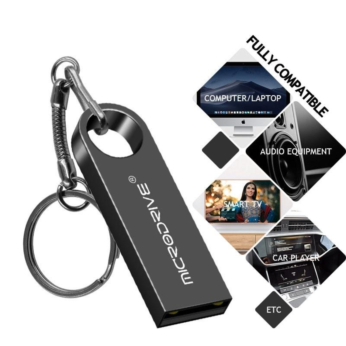 MicroDrive 16GB USB 2.0 Metal Waterproof High Speed U Disk(Black)