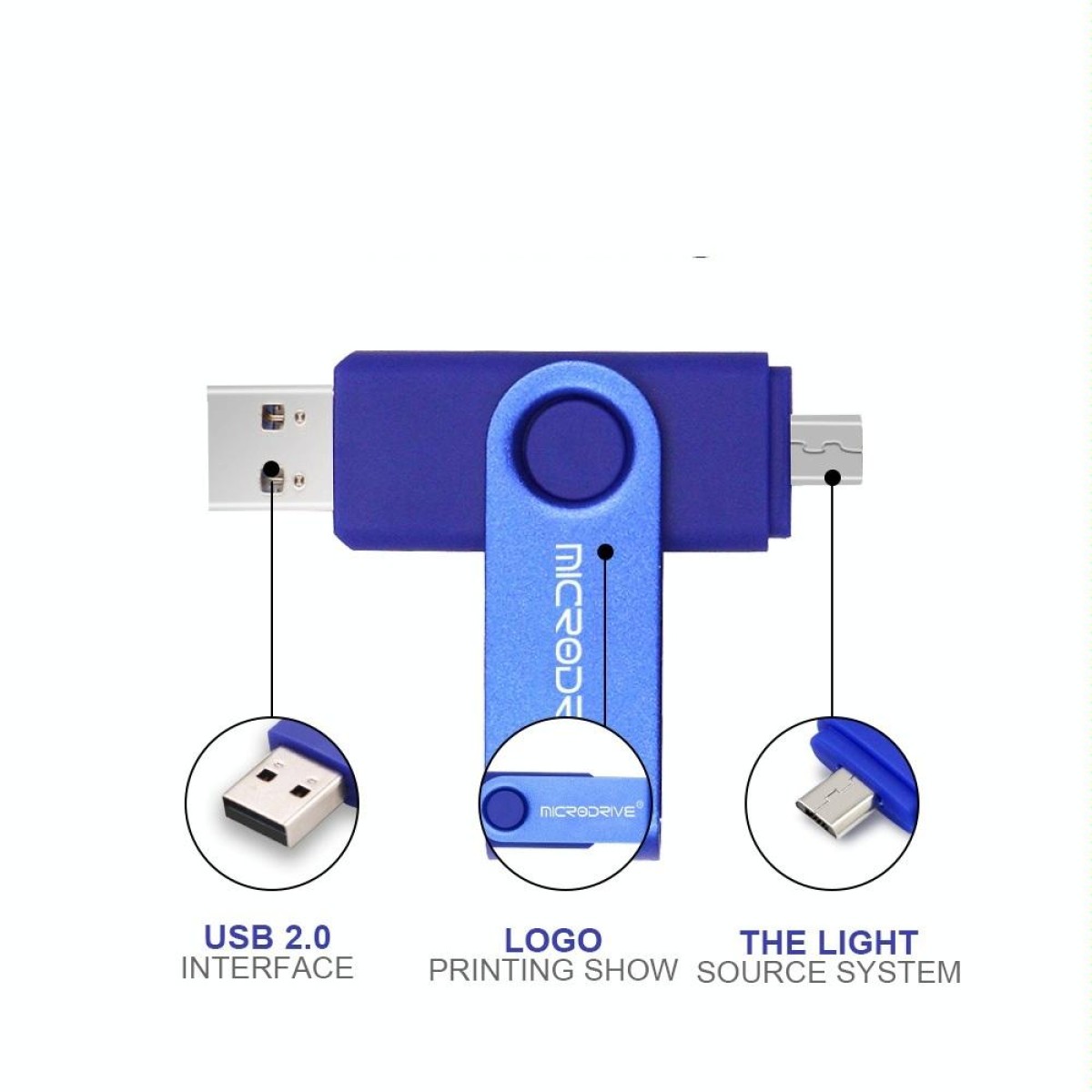 MicroDrive 32GB USB 2.0 Mobile Computer Dual-use Rotating OTG Metal U Disk (White)