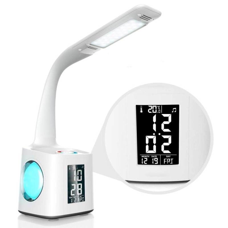 10W Touch Control 3-speed Adjustment Light DimmableEye Protection Table Lamp Coloured Night Light with Pen Holder & Alarm Clock