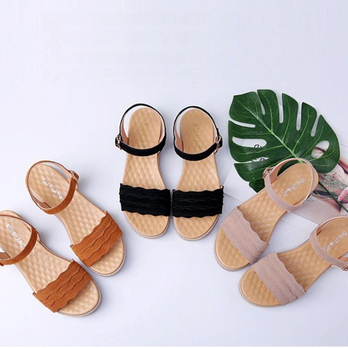 Suede Flat Bottom Non-slip Wearable Lightweight Sandals for Women (Color:Black Size:39)