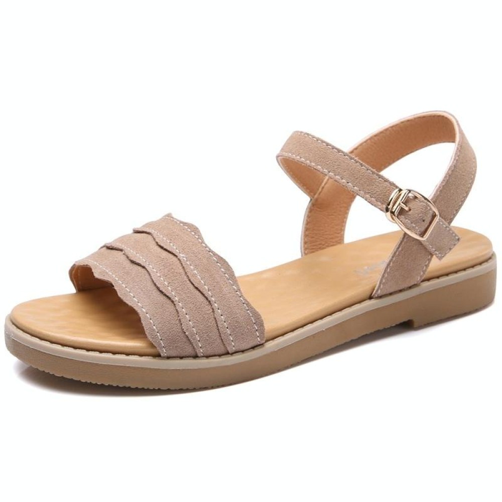 Suede Flat Bottom Non-slip Wearable Lightweight Sandals for Women (Color:Khaki Size:36)