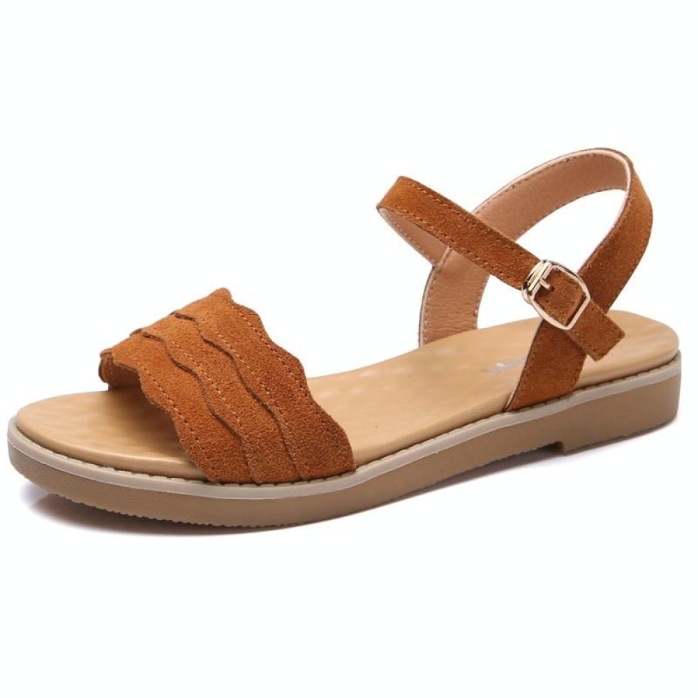 Suede Flat Bottom Non-slip Wearable Lightweight Sandals for Women (Color:Brown Size:36)