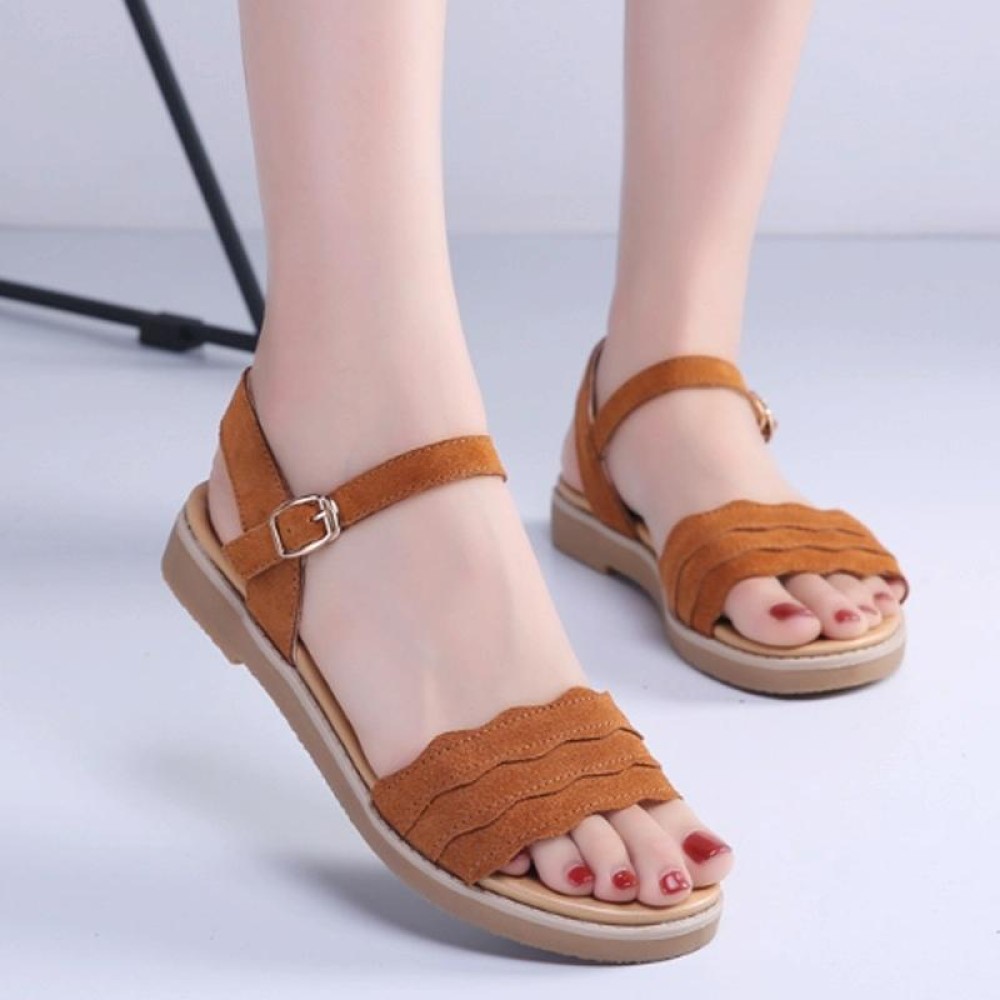 Suede Flat Bottom Non-slip Wearable Lightweight Sandals for Women (Color:Brown Size:40)