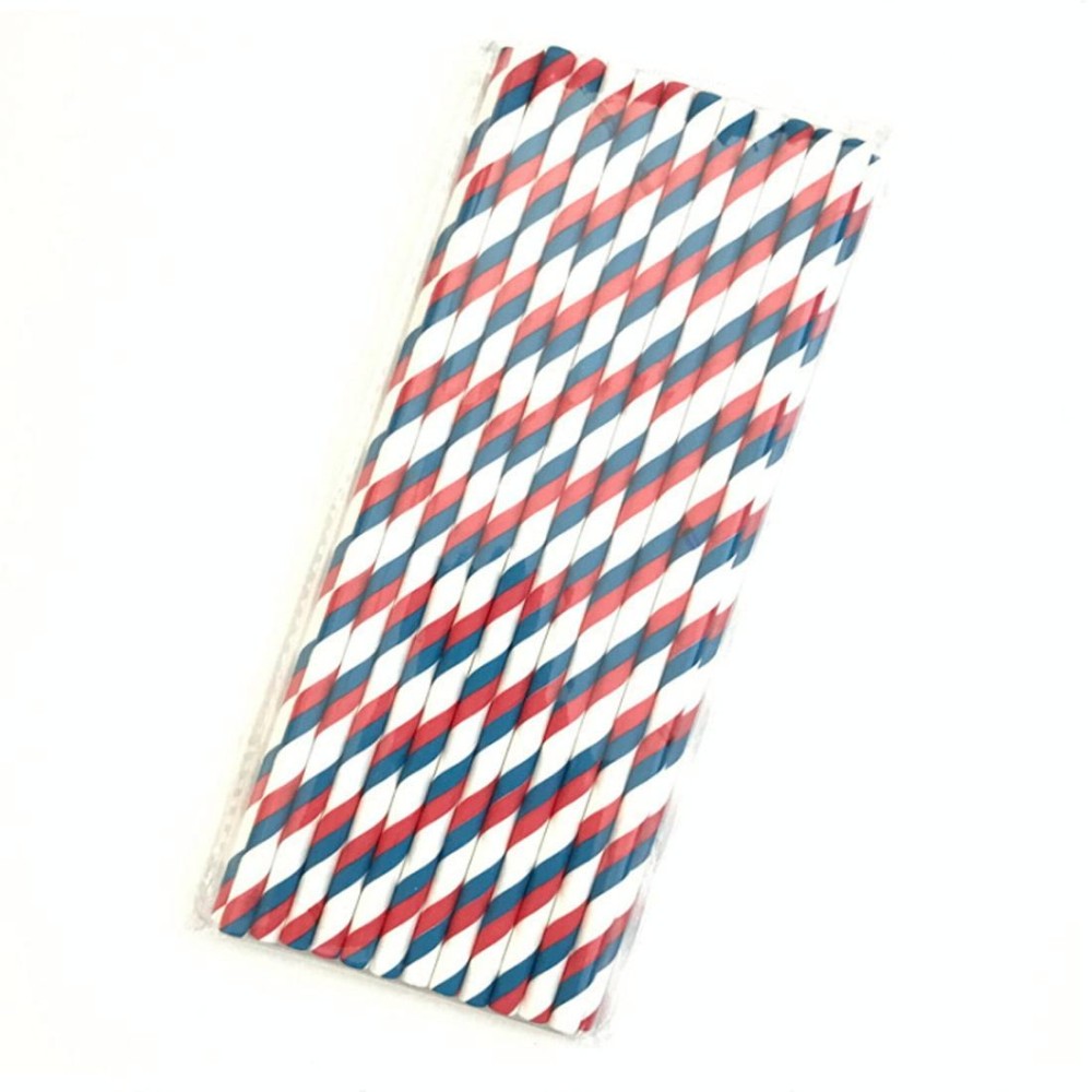 2 Packs / 50pcs Degradable Color Environmental Protection Striped Paper Straw Disposable Kraft Paper Straw