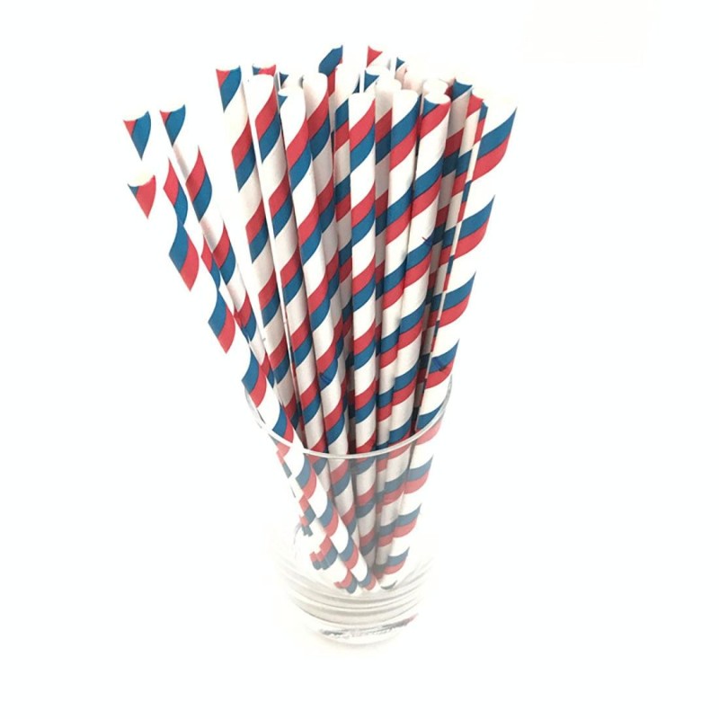2 Packs / 50pcs Degradable Color Environmental Protection Striped Paper Straw Disposable Kraft Paper Straw