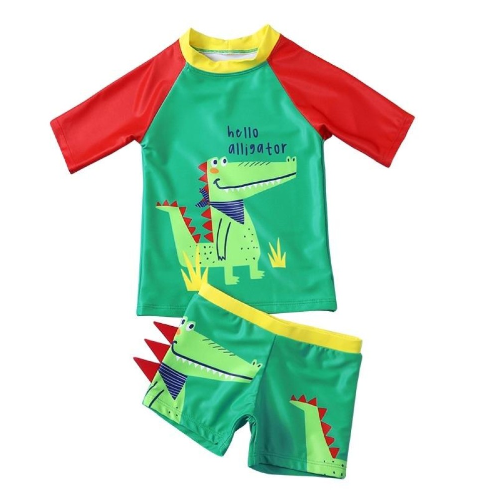 2 in 1 Cartoon Crocodile Pattern Short Sleeve Shorts Baby Boys Split Swimsuit Set (Color:Green Size:110)
