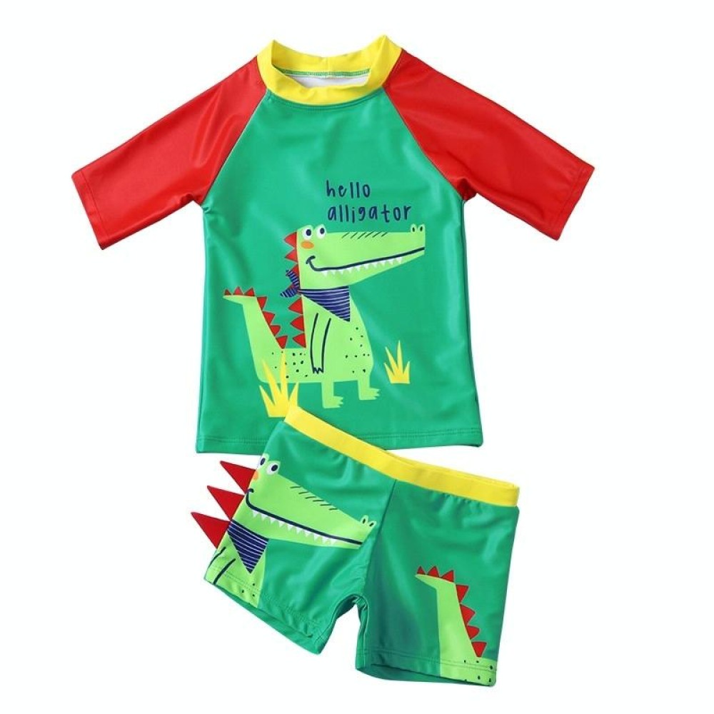2 in 1 Cartoon Crocodile Pattern Short Sleeve Shorts Baby Boys Split Swimsuit Set (Color:Green Size:120)