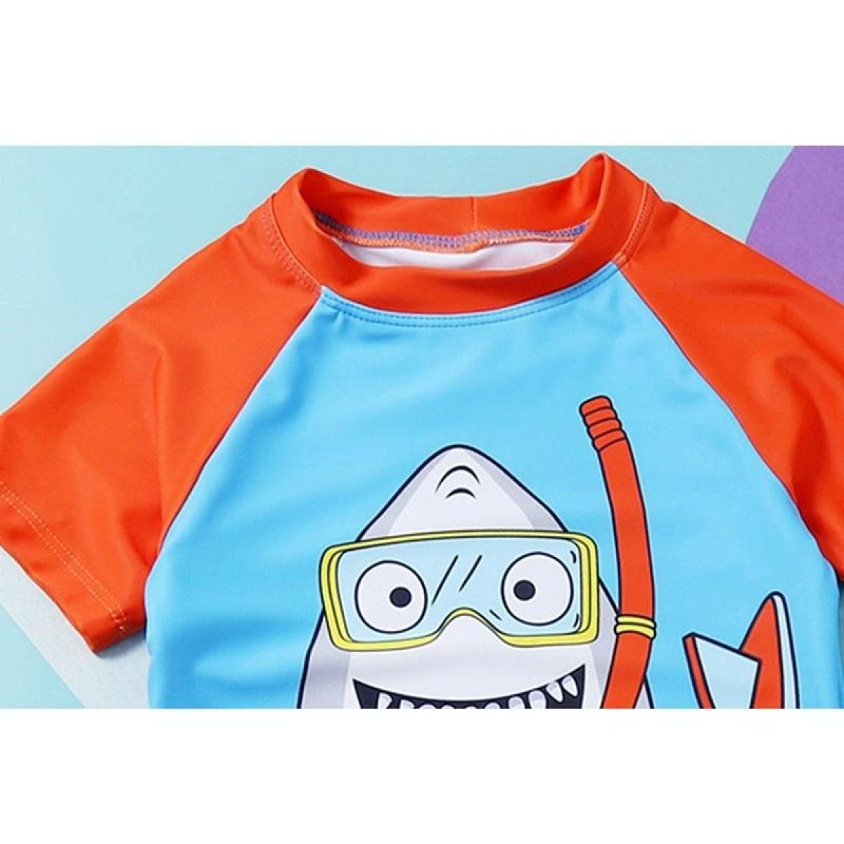 2 In 1 Cartoon Diving Shark Pattern Two-color Stitching Short-sleeved Shorts Baby Boys Split Swimsuit Suit (Color:Blue Size:90)