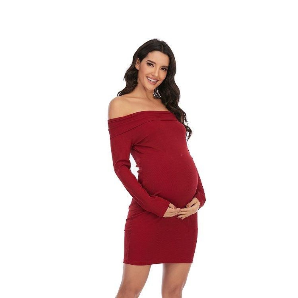 Pure Color One-shoulder Short-sleeved Maternity Dress (Color:Red Size:M)