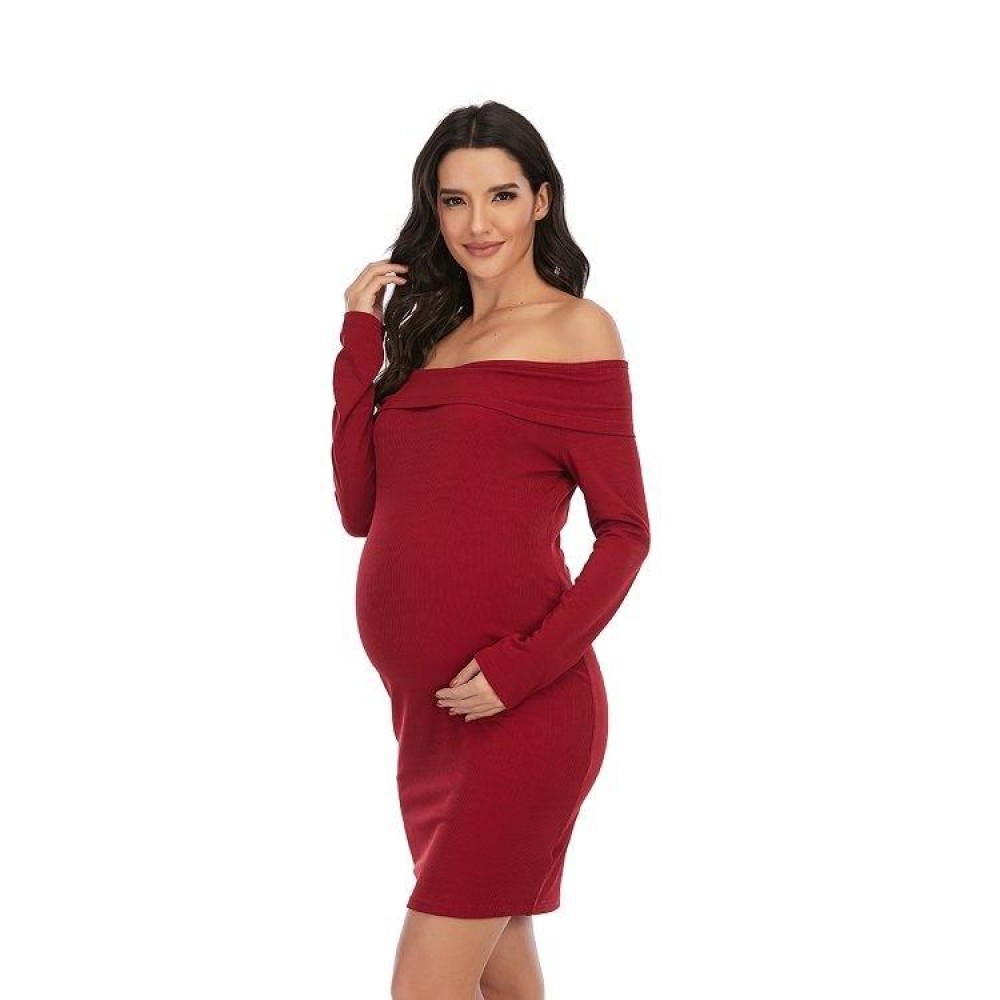 Pure Color One-shoulder Short-sleeved Maternity Dress (Color:Red Size:M)