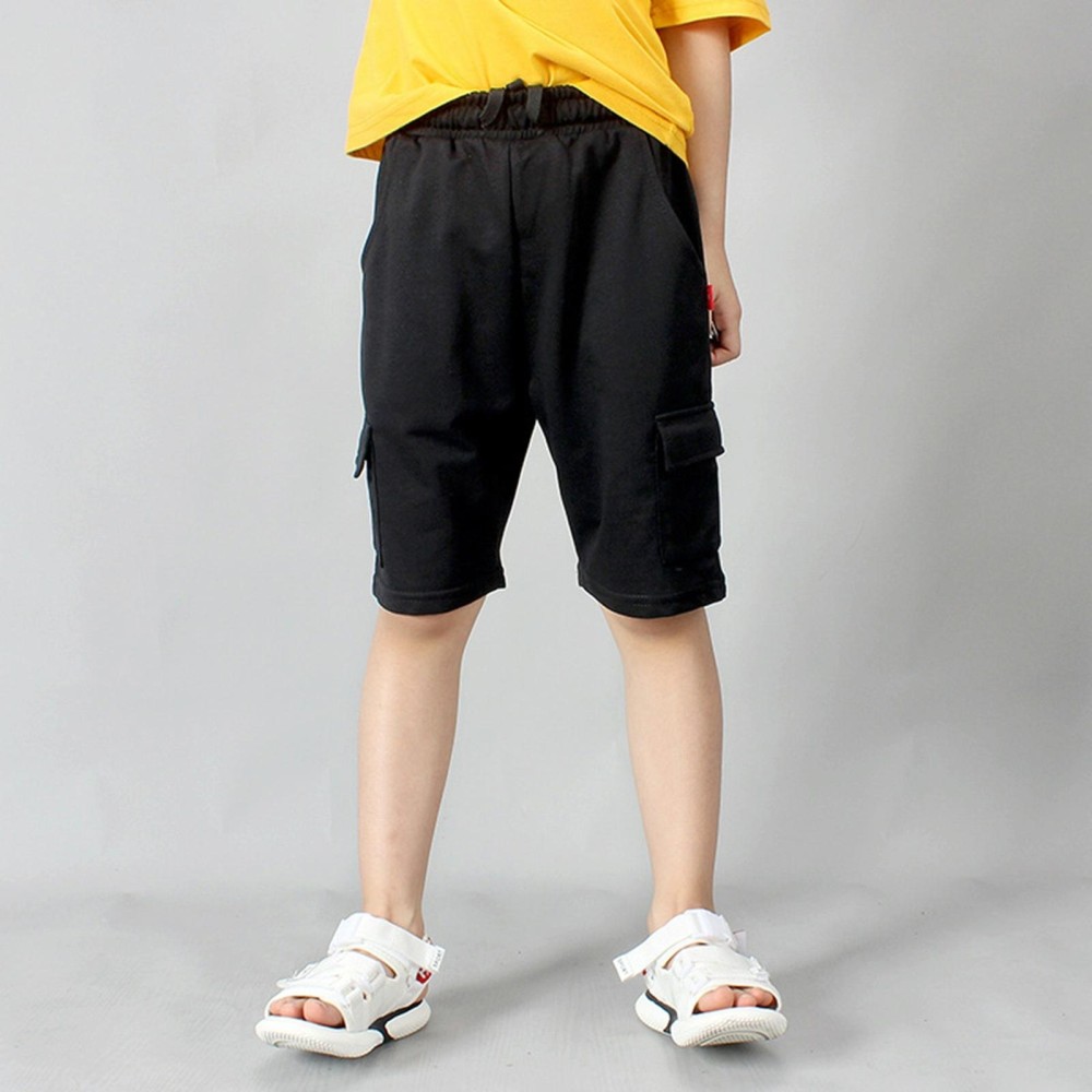 Boys Cotton Casual Overalls Shorts (Color:Black Size:120cm)