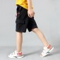 Boys Cotton Casual Overalls Shorts (Color:Black Size:160cm)