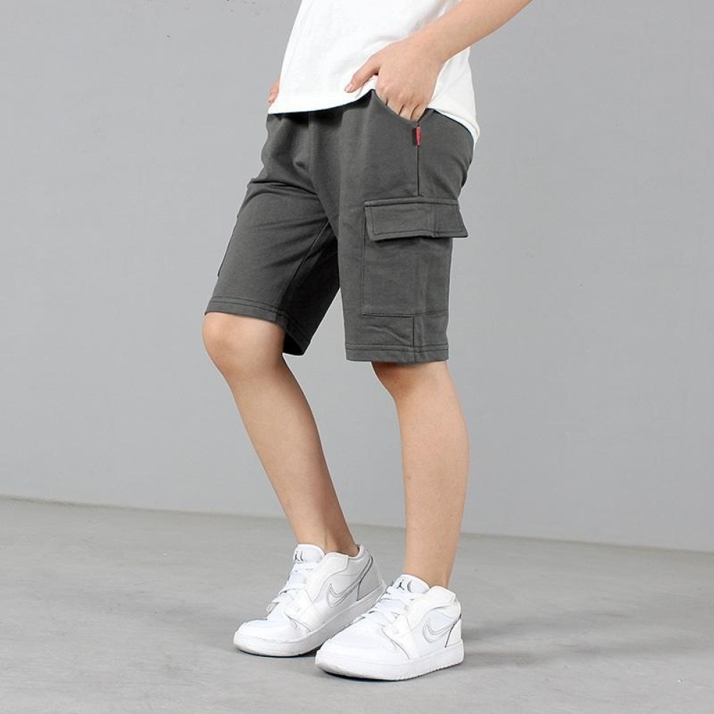 Boys Cotton Casual Overalls Shorts (Color:Iron Grey Size:120cm)