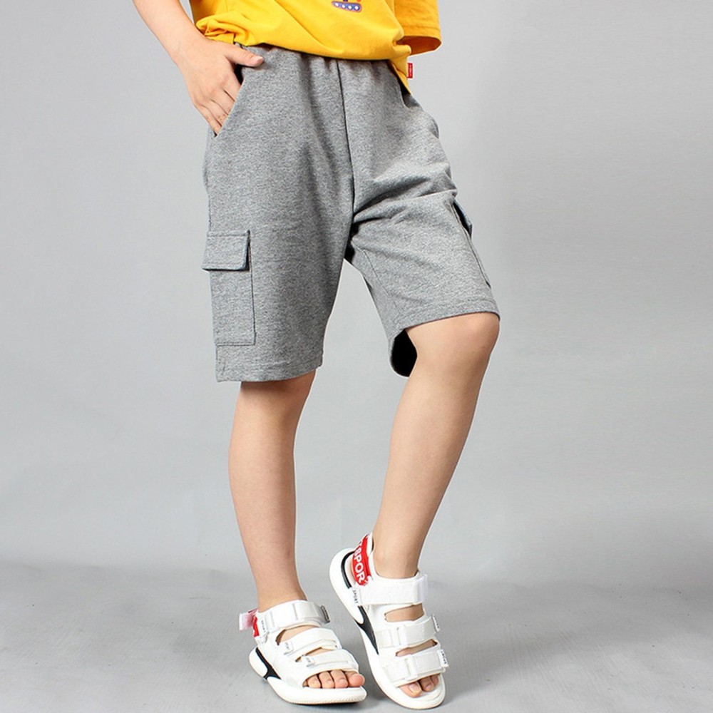 Boys Cotton Casual Overalls Shorts (Color:Iron Grey Size:150cm)