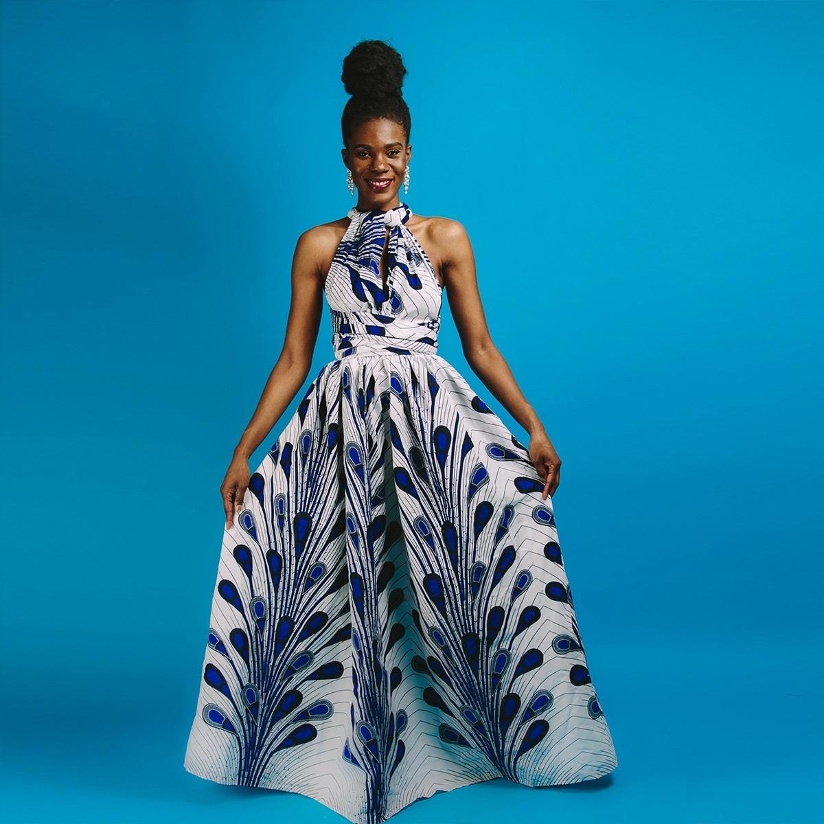 Ladies Feather Print Lace Slit Dress (Color:80212006 Size:M)