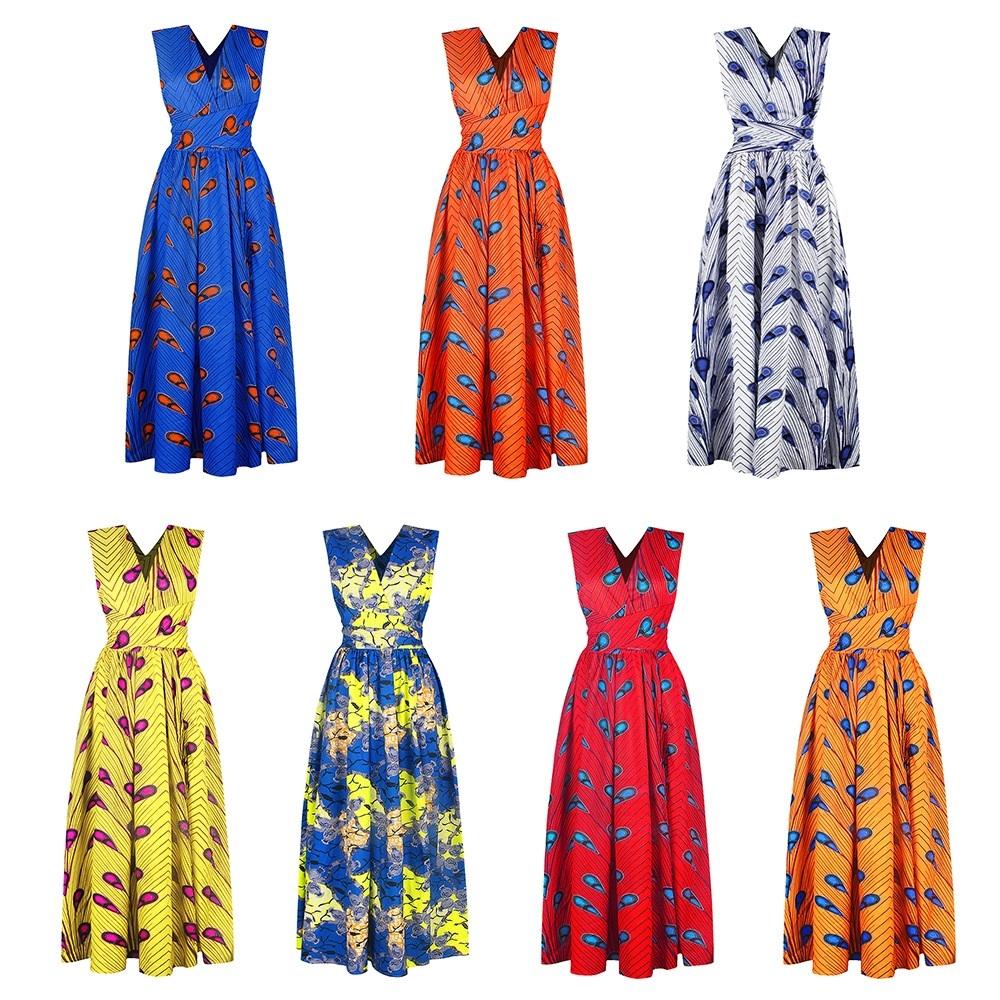 Ladies Feather Print Lace Slit Dress (Color:80212006 Size:XL)