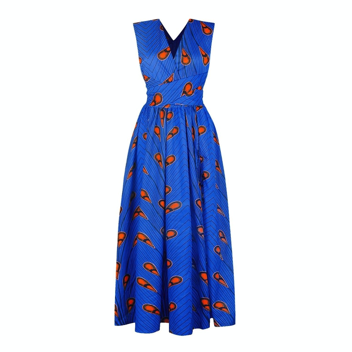 Ladies Feather Print Lace Slit Dress (Color:80212001 Size:S)