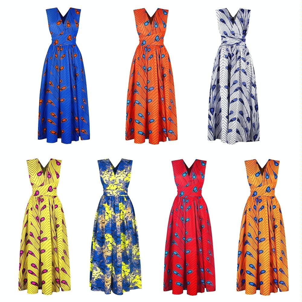 Ladies Feather Print Lace Slit Dress (Color:80212002 Size:M)